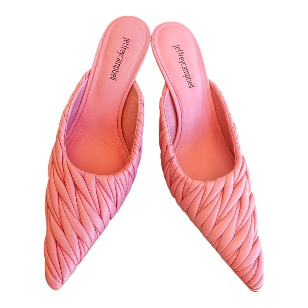 NWT Jeffrey Campbell Pink Ruched Texture Kitten Heel Mules Size 7.5